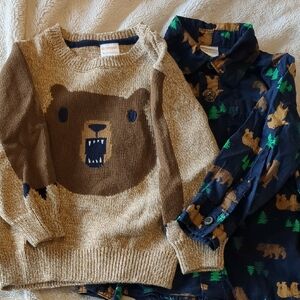 Gymboree Brown Bear Sweater and Blue Shirt Set